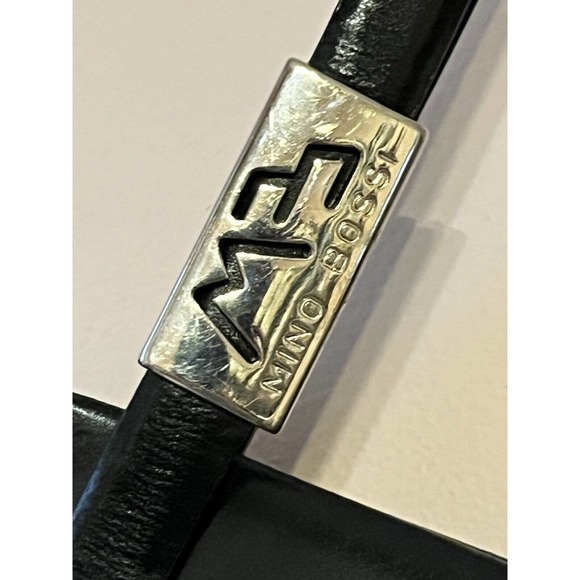 MINO BOSSI Structured Rectangular Bag Purse Black Leather Handmade Italy Stitch - Picture 2 of 7